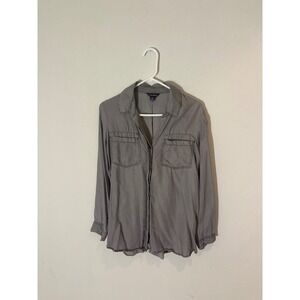 TERRE BLEU Gray Button Up Long Sleeve Shirt Top M Utility Casual